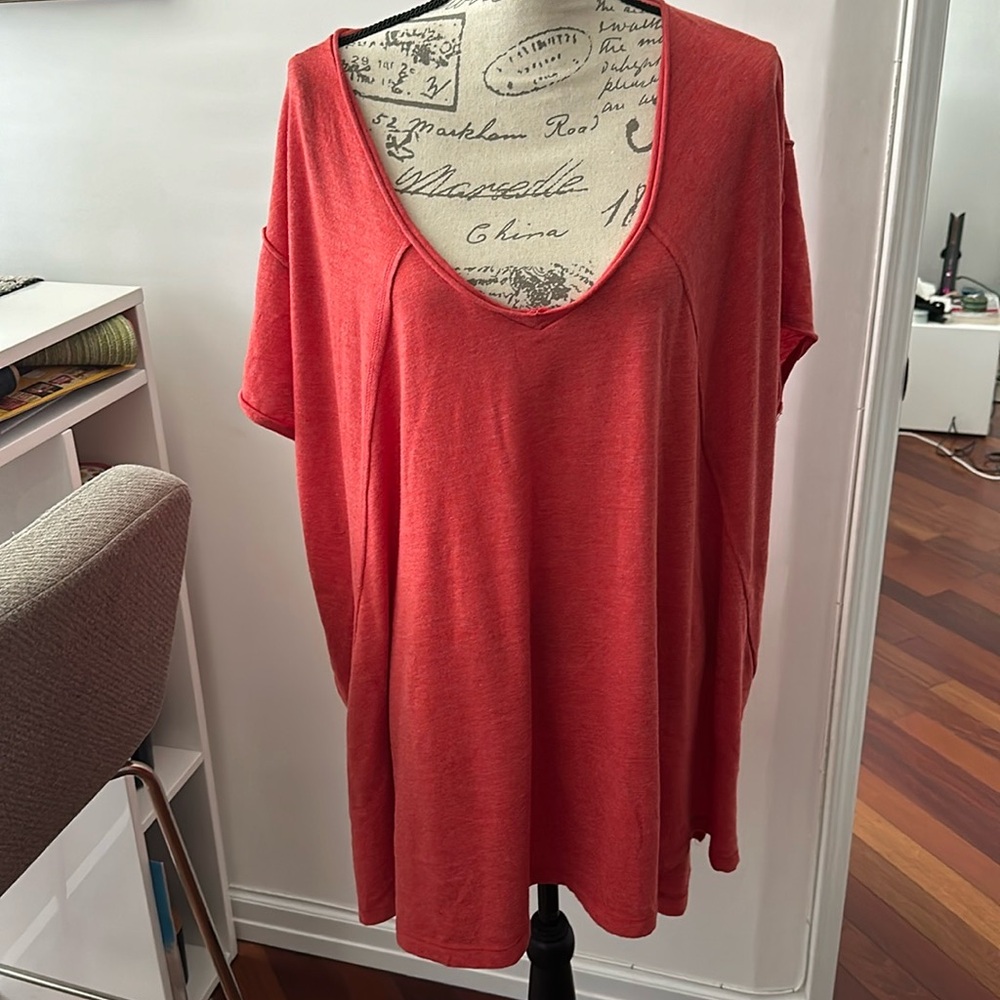 Free People Oversized Drop-Shoulder Tunic in Warm Coral